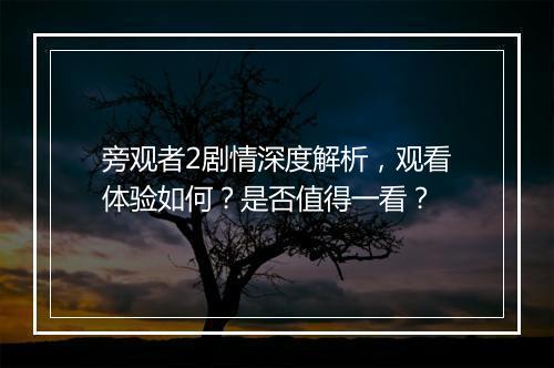 旁观者2剧情深度解析，观看体验如何？是否值得一看？