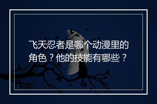 飞天忍者是哪个动漫里的角色？他的技能有哪些？