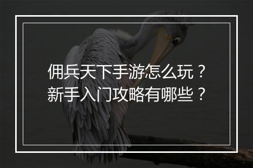 佣兵天下手游怎么玩？新手入门攻略有哪些？