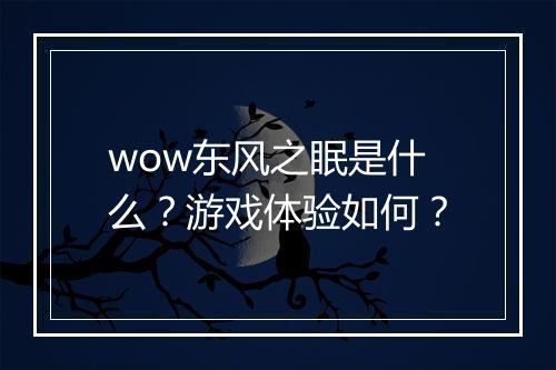 wow东风之眠是什么？游戏体验如何？