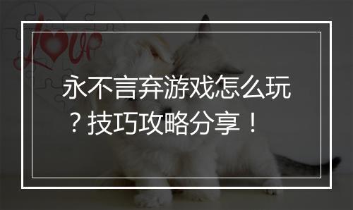 永不言弃游戏怎么玩？技巧攻略分享！