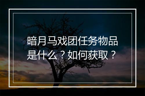 暗月马戏团任务物品是什么？如何获取？