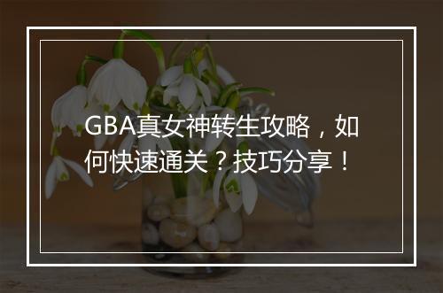 GBA真女神转生攻略，如何快速通关？技巧分享！
