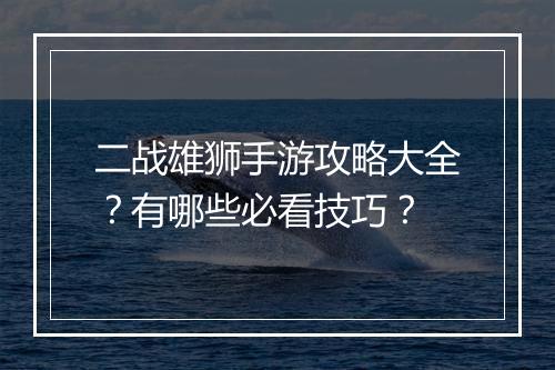 二战雄狮手游攻略大全？有哪些必看技巧？