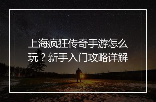 上海疯狂传奇手游怎么玩？新手入门攻略详解