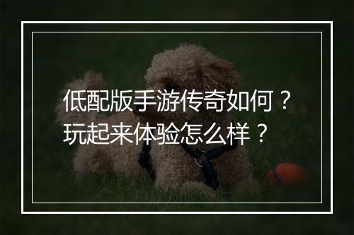低配版手游传奇如何？玩起来体验怎么样？