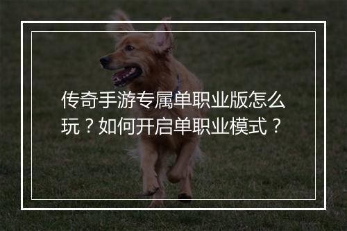 传奇手游专属单职业版怎么玩？如何开启单职业模式？