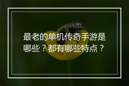最老的单机传奇手游是哪些？都有哪些特点？