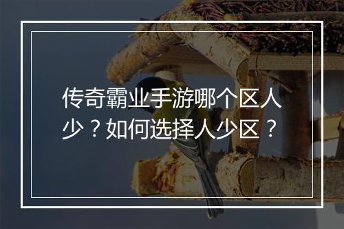 传奇霸业手游哪个区人少？如何选择人少区？