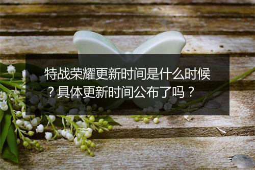 特战荣耀更新时间是什么时候？具体更新时间公布了吗？