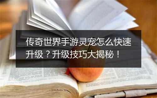 传奇世界手游灵宠怎么快速升级？升级技巧大揭秘！