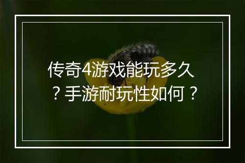 传奇4游戏能玩多久？手游耐玩性如何？