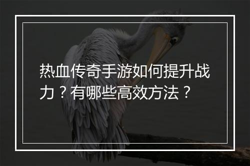 热血传奇手游如何提升战力？有哪些高效方法？