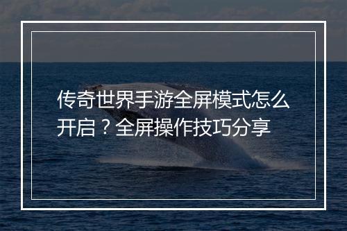传奇世界手游全屏模式怎么开启？全屏操作技巧分享