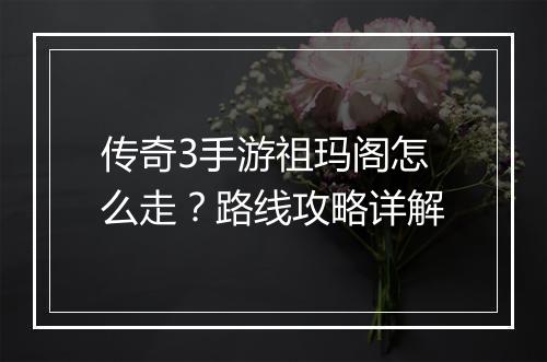 传奇3手游祖玛阁怎么走？路线攻略详解