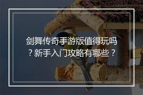 剑舞传奇手游版值得玩吗?新手入门攻略有哪些?