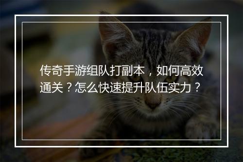 传奇手游组队打副本，如何高效通关？怎么快速提升队伍实力？