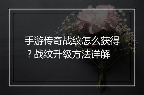 手游传奇战纹怎么获得？战纹升级方法详解