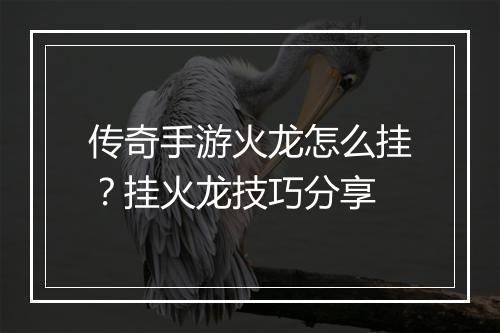 传奇手游火龙怎么挂？挂火龙技巧分享