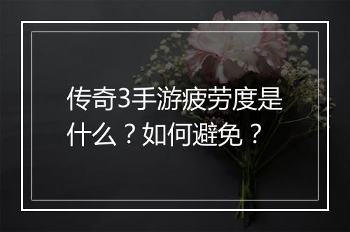 传奇3手游疲劳度是什么？如何避免？