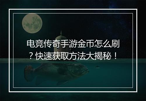 电竞传奇手游金币怎么刷？快速获取方法大揭秘！