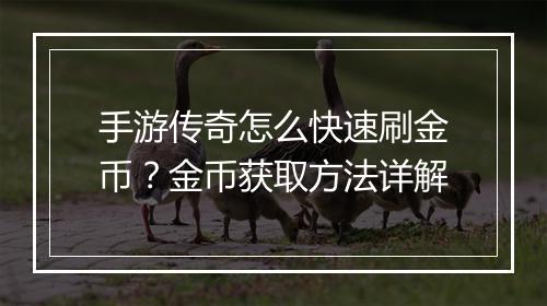 手游传奇怎么快速刷金币？金币获取方法详解