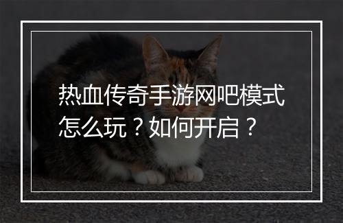 热血传奇手游网吧模式怎么玩？如何开启？