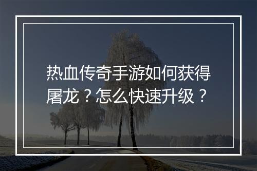 热血传奇手游如何获得屠龙？怎么快速升级？
