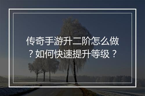 传奇手游升二阶怎么做？如何快速提升等级？