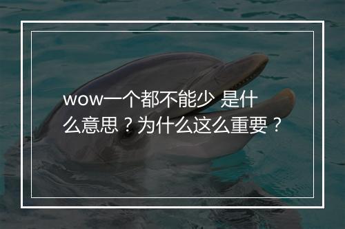 wow一个都不能少 是什么意思？为什么这么重要？