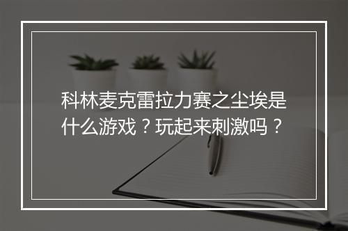 科林麦克雷拉力赛之尘埃是什么游戏？玩起来刺激吗？