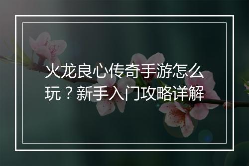 火龙良心传奇手游怎么玩？新手入门攻略详解