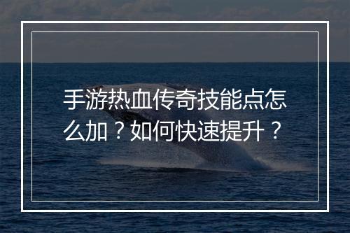 手游热血传奇技能点怎么加？如何快速提升？