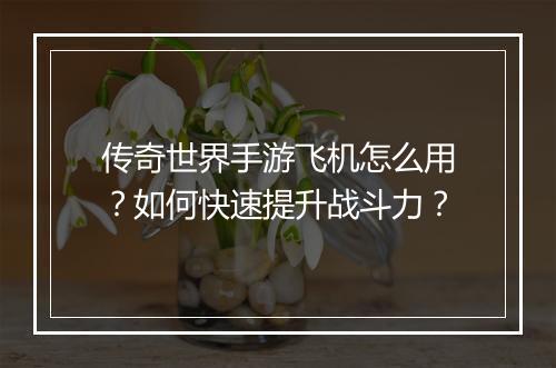 传奇世界手游飞机怎么用？如何快速提升战斗力？