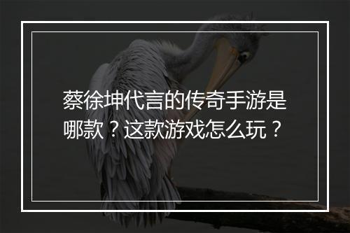 蔡徐坤代言的传奇手游是哪款？这款游戏怎么玩？