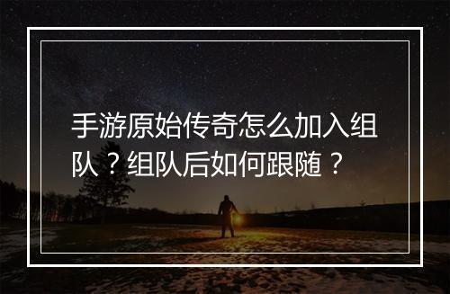 手游原始传奇怎么加入组队？组队后如何跟随？