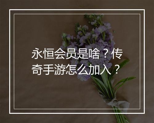 永恒会员是啥？传奇手游怎么加入？