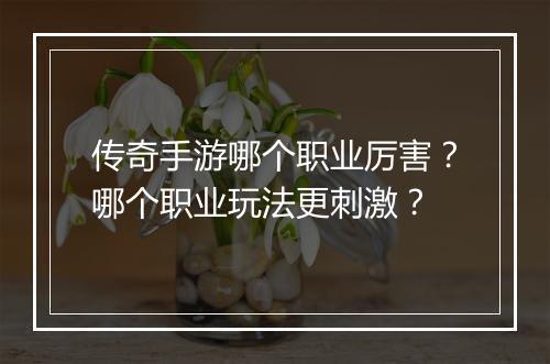 传奇手游哪个职业厉害？哪个职业玩法更刺激？