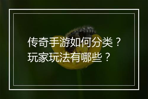 传奇手游如何分类？玩家玩法有哪些？