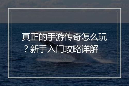真正的手游传奇怎么玩？新手入门攻略详解