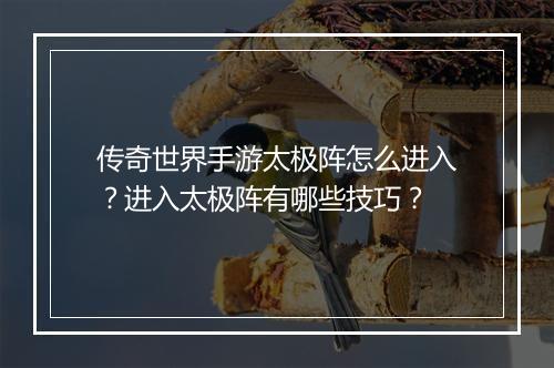 传奇世界手游太极阵怎么进入？进入太极阵有哪些技巧？