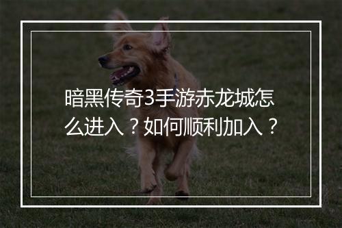 暗黑传奇3手游赤龙城怎么进入？如何顺利加入？