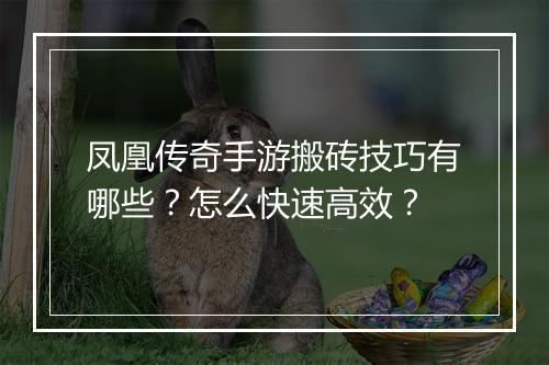 凤凰传奇手游搬砖技巧有哪些？怎么快速高效？