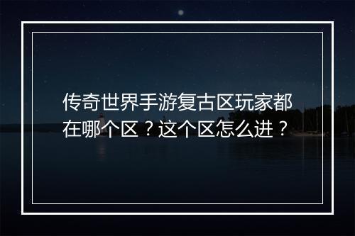 传奇世界手游复古区玩家都在哪个区？这个区怎么进？