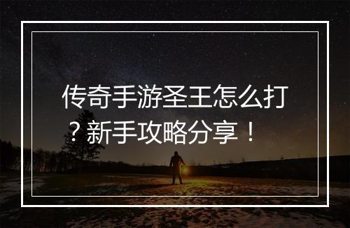 传奇手游圣王怎么打？新手攻略分享！