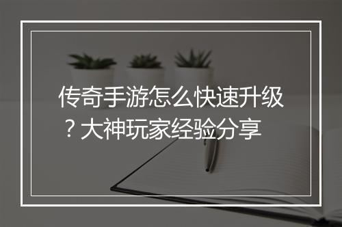 传奇手游怎么快速升级？大神玩家经验分享