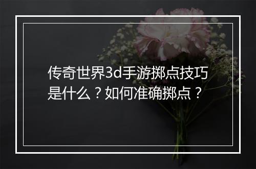 传奇世界3d手游掷点技巧是什么？如何准确掷点？