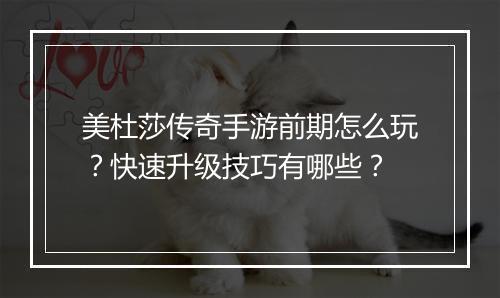 美杜莎传奇手游前期怎么玩？快速升级技巧有哪些？