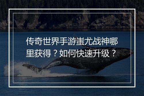传奇世界手游蚩尤战神哪里获得？如何快速升级？