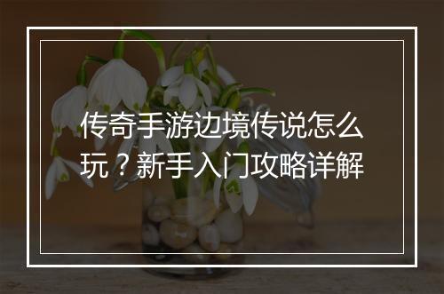 传奇手游边境传说怎么玩？新手入门攻略详解